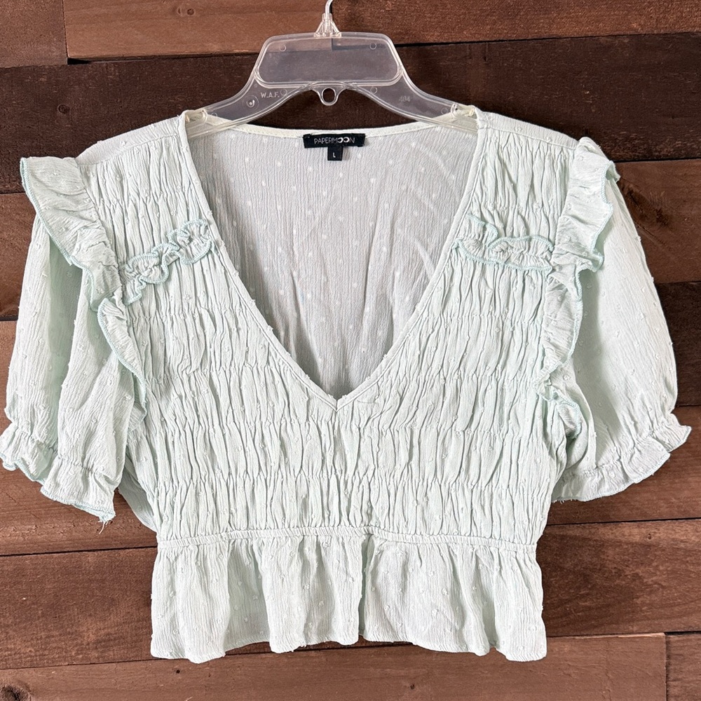Boutique Light Green Ruffle Blouse